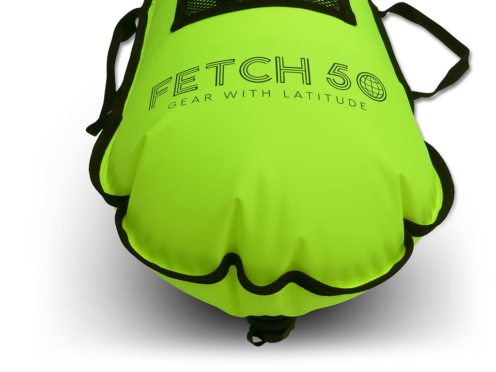 Fetch 50 Bouée de Natation Flottante | Sac Étanche Double Chambre avec Poignées, Pochette Nutrition et Sifflet | Bouée de Natation Jaune Vif