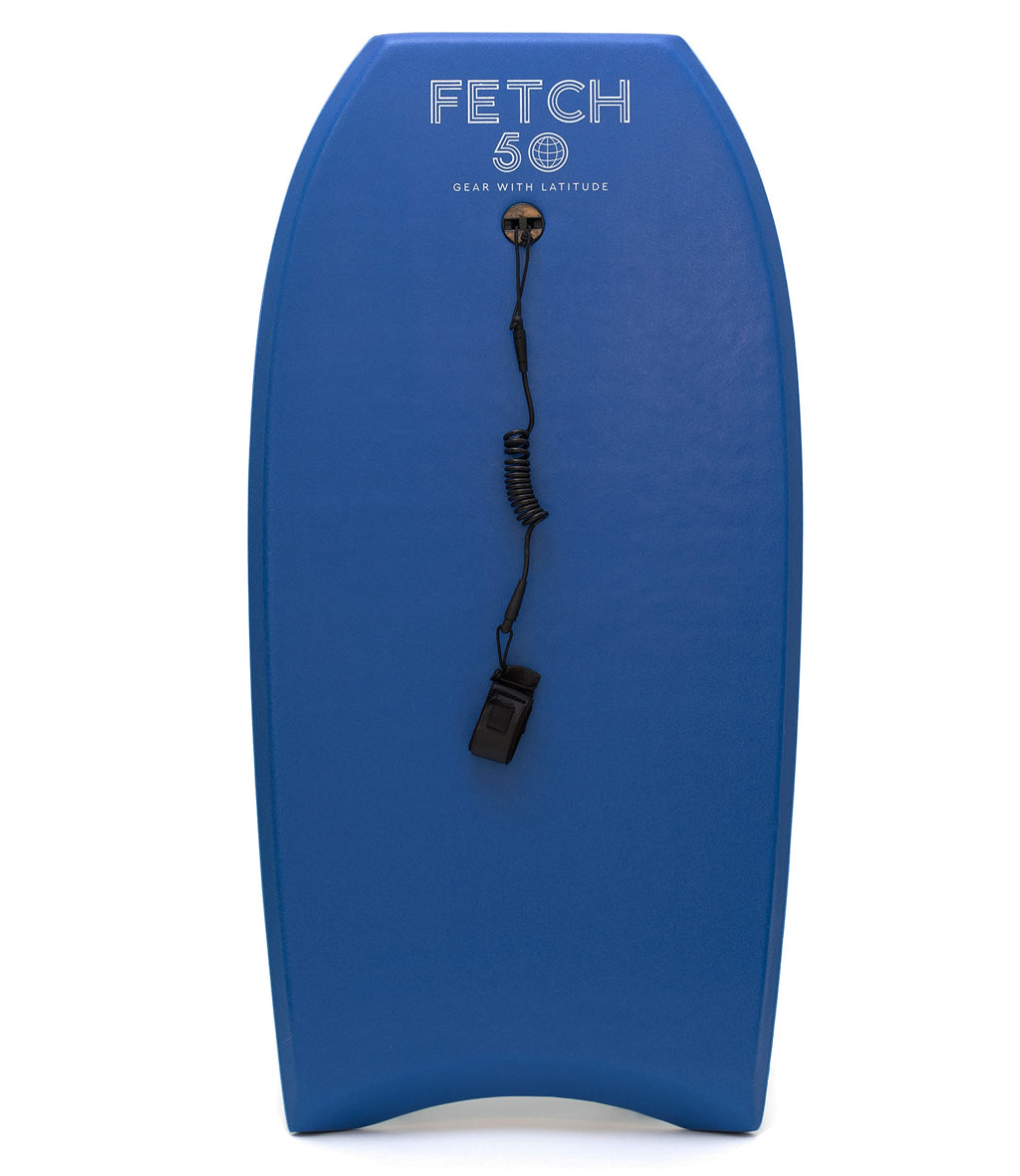 Bodyboard adulte et adolescent Fetch 50, planche de surf haute performance avec stringer et leash spiralé, bleu marine