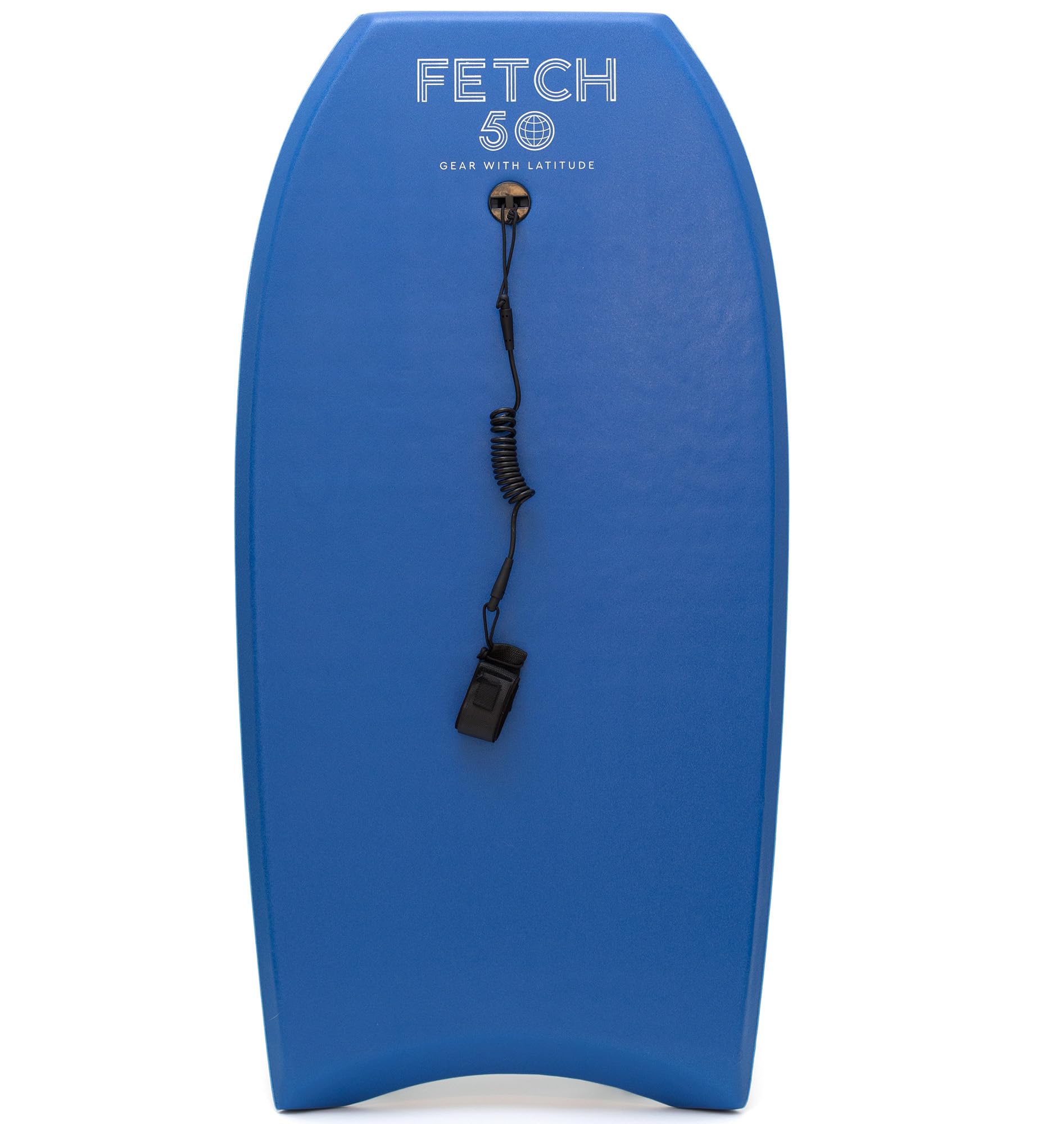 Bodyboard adulte et adolescent Fetch 50, planche de surf haute performance avec stringer et leash spiralé, bleu marine
