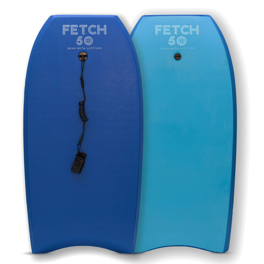 Bodyboard adulte et adolescent Fetch 50, planche de surf haute performance avec stringer et leash spiralé, bleu marine