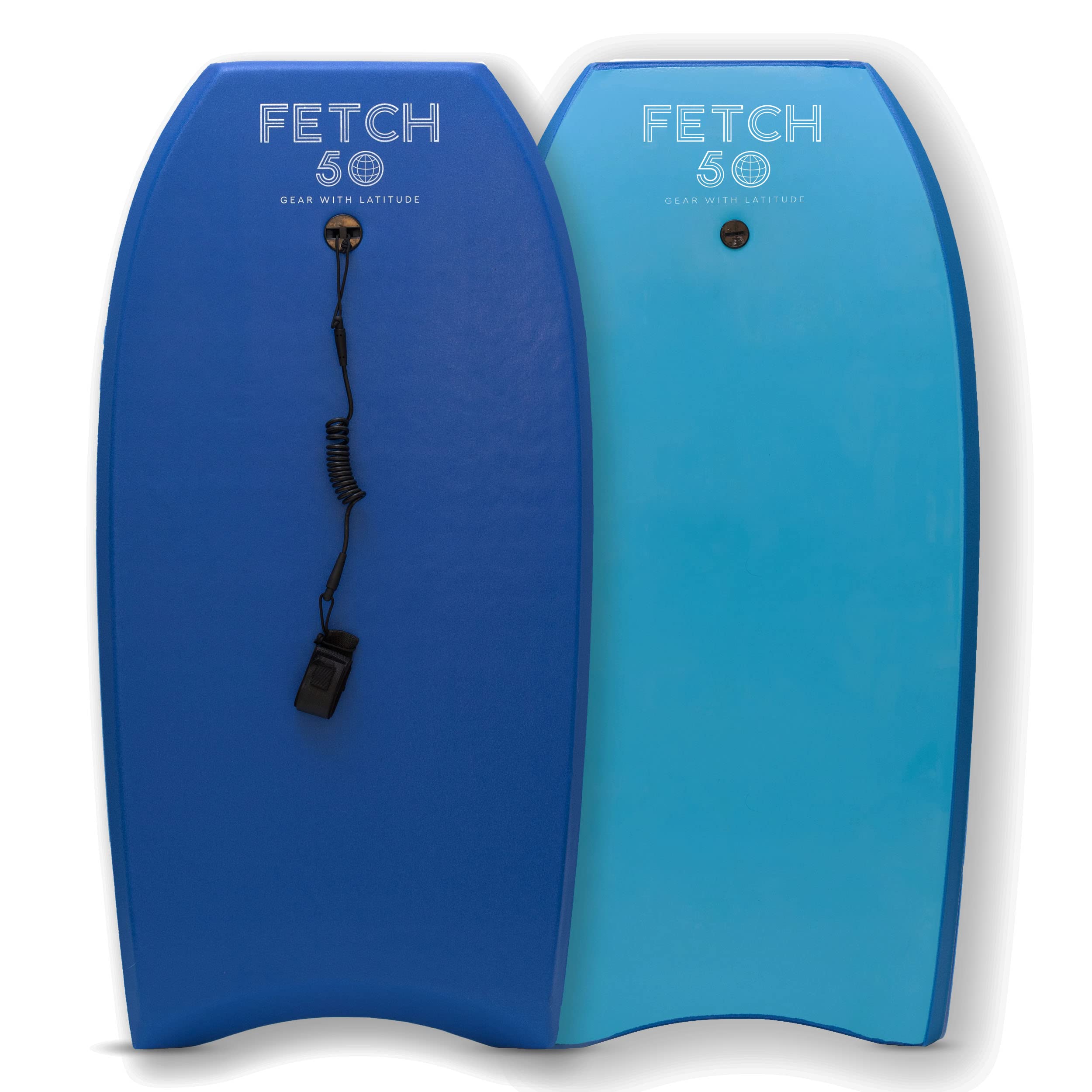 Bodyboard adulte et adolescent Fetch 50, planche de surf haute performance avec stringer et leash spiralé, bleu marine