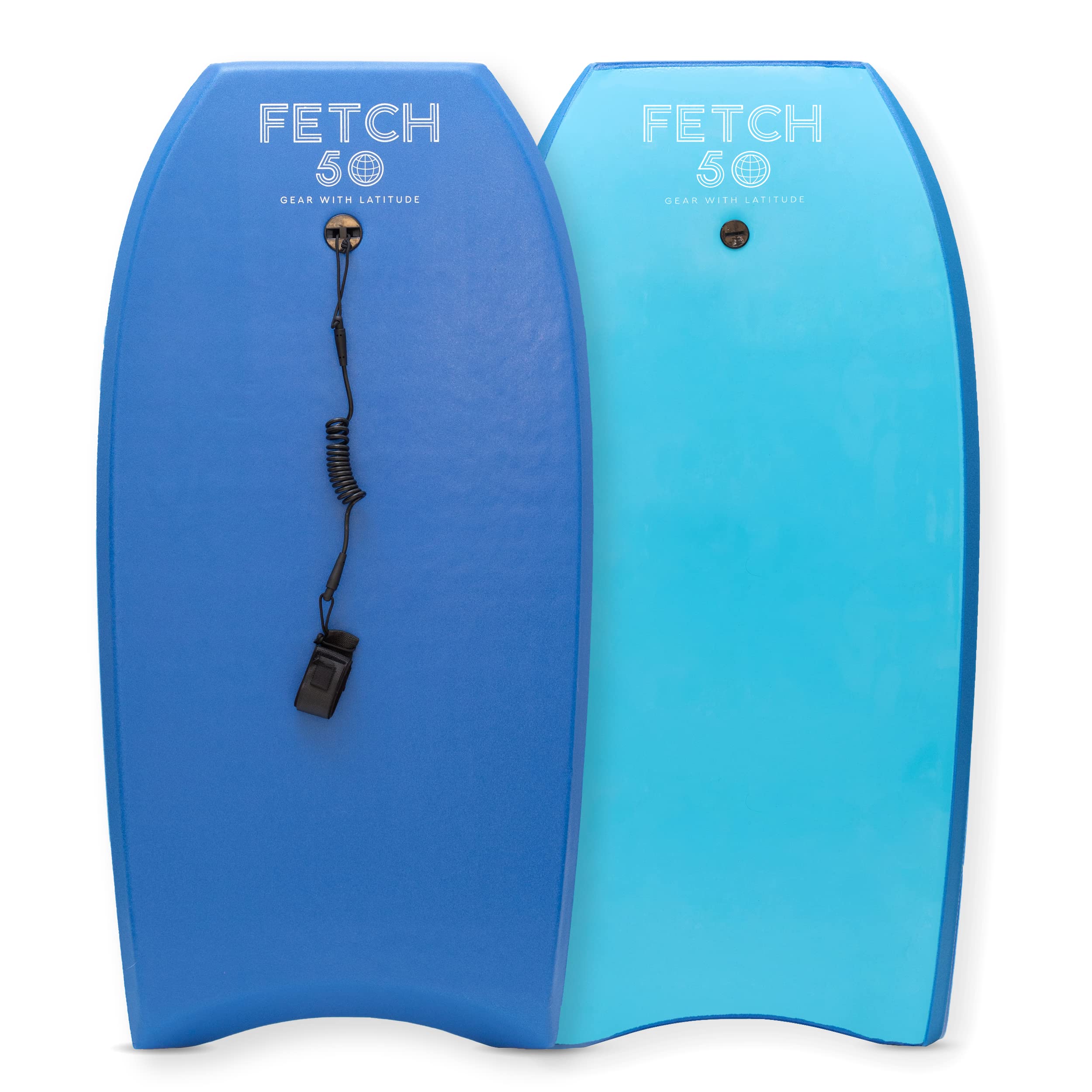 Bodyboard adulte et adolescent Fetch 50, planche de surf haute performance avec stringer et leash spiralé, bleu marine