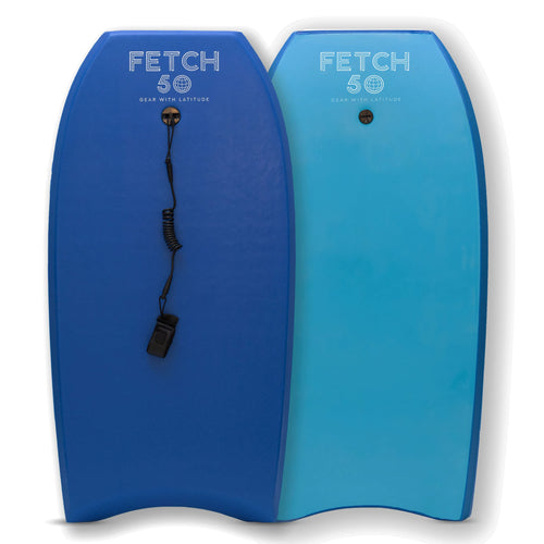 Bodyboard adulte et adolescent Fetch 50, planche de surf haute performance avec stringer et leash spiralé, bleu marine
