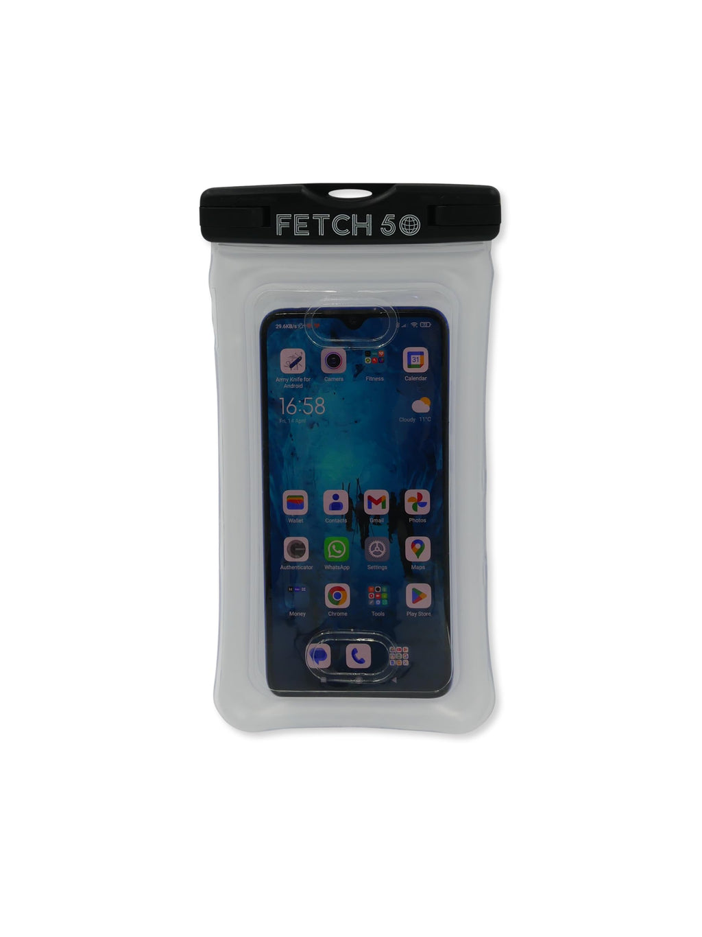Fetch 50 Étui Étanche pour Téléphone Portable IPX8 avec Écran Tactile et Reconnaissance d'Empreintes Digitales, Compatible iPhone & Android jusqu'à 6,7 pouces Noir