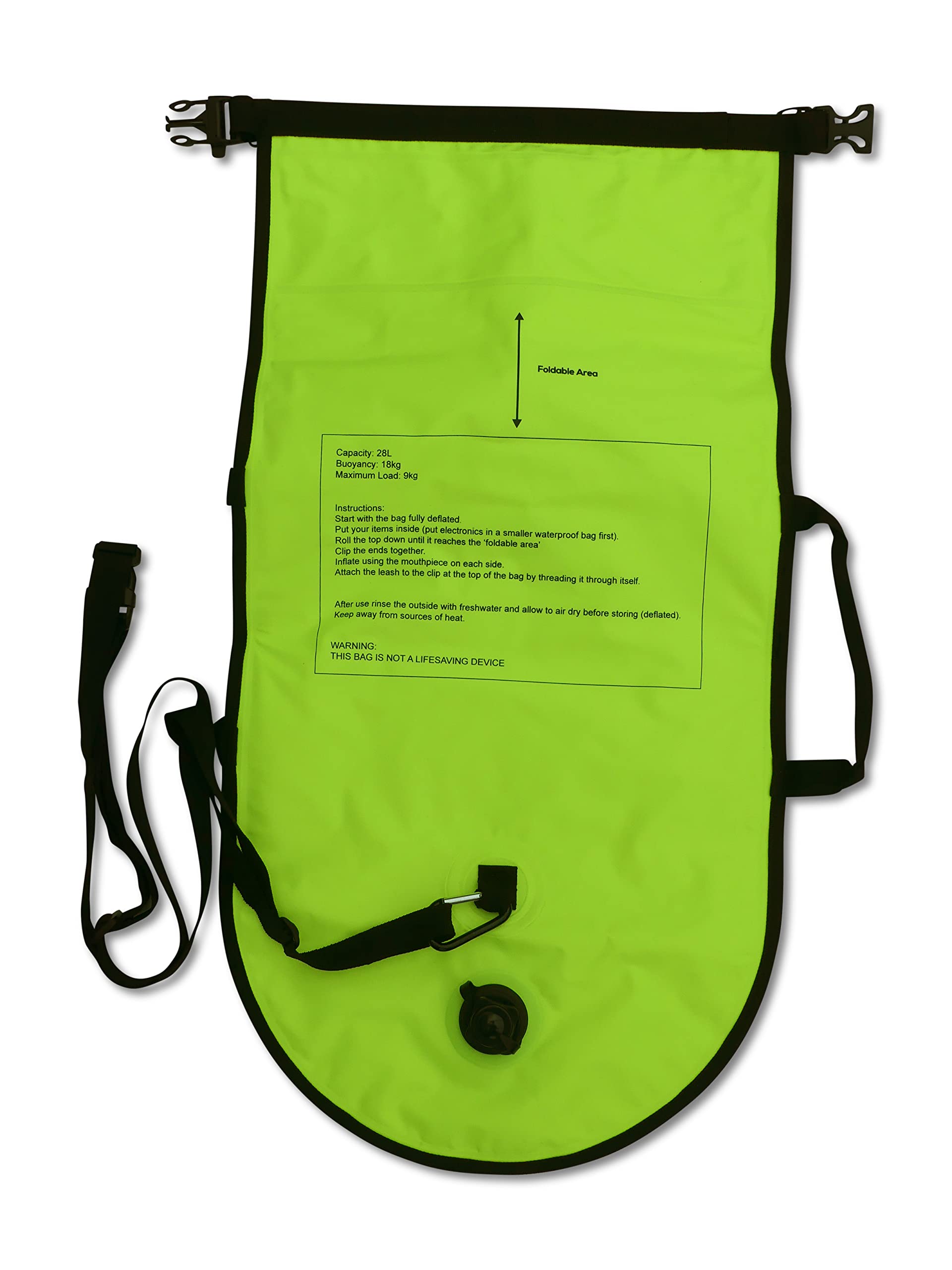 Fetch 50 Bouée de Natation Flottante | Sac Étanche Double Chambre avec Poignées, Pochette Nutrition et Sifflet | Bouée de Natation Jaune Vif